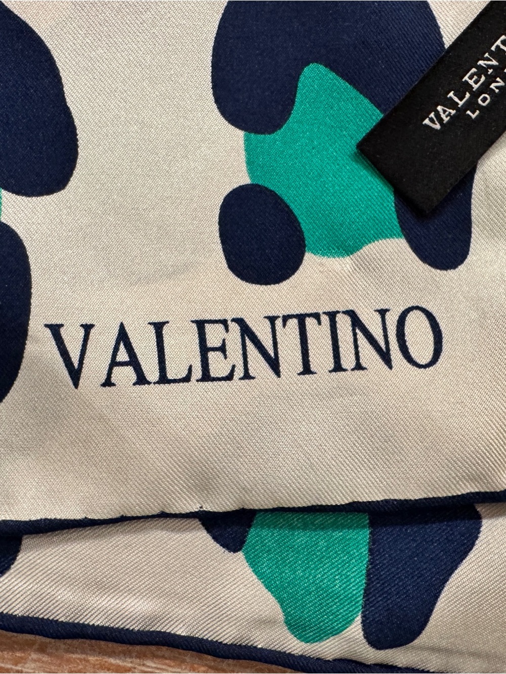 Valentino Silk Scarf - Green & Navy Leopard Print - Picture 4 of 8